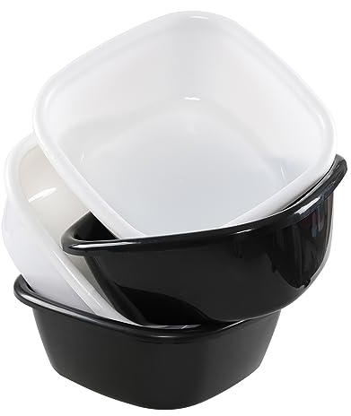 Bblina Set of 4 Plastic Square Washing Up Bowl Basin, Small Sink Bowl