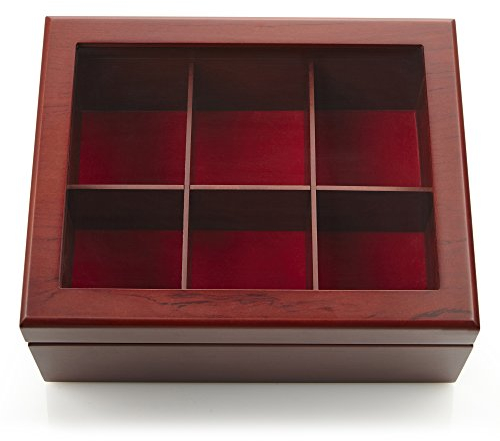 Tea Box - Luxury Wooden Tea Storage Chest from Apace Living Premier Collection - 6 Adjustable Compartment Tea Bags Organizer Container - Elegantly Handmade w/Scratch Resistant Window