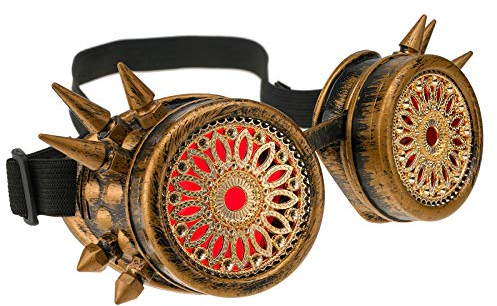 4sold Power Steampunk Antique Copper Cyber Goggles Rave Goth Vintage Victorian like Sunglasses all pictures with free lensses and stickers (Power Gold Studs)
