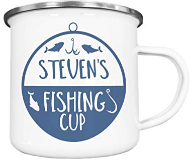 The Supreme Gift Company Personalised Enamel Mug, Fishing Cup Camping Caravan Printed Drinks Cup
