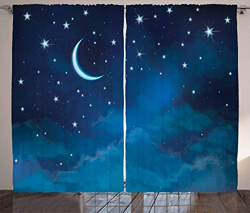 ABAKUHAUS Sterne Rustikaler Vorhang, Aquarell Nachthimmel, Wohnzimmer Universalband Gardinen mit Schlaufen und Haken, 280 x 245 cm, Nachtblau Hellblau