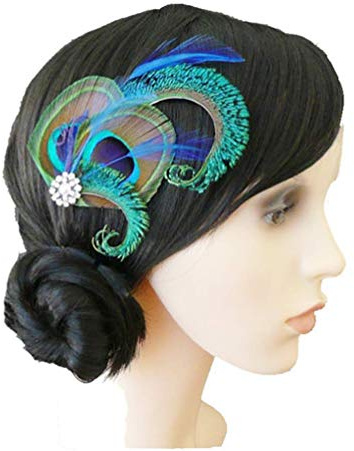 Dusenly Pince à cheveux tendance en plumes de paon pour robe de soirée ou mariage