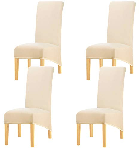 KELUINA Feste Gewebe-Ausdehnung XL Stuhlhussen der hohen Rückseite für Esszimmer, Spandex-große esszimmerstuhl für Hauptlebensrestaurant-Hotel (Cream,Set of 4)