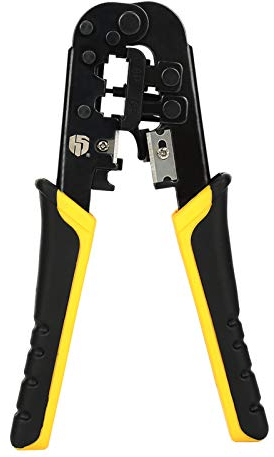 Uvital Dual-Modular Network Cable Cutting Stripping Crimper, Cat 5 Stripper Crimping Tool RJ45 RJ12 RJ11 8P/6P Connectors Hand Tools for Cuts, Strips, and Crimps 2 Type of Plugs in 1