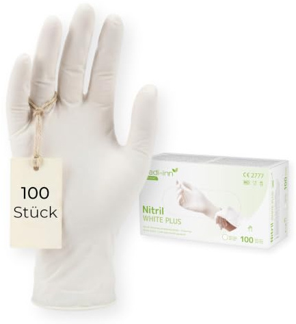 Medi-Inn Nitril White Plus Einmalhandschuhe puderfrei weiß (Größe: XL, 100 Stück)