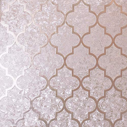 Metallic Foil Trellis Wallpaper Heavyweight Textured Vinyl Rose Gold
