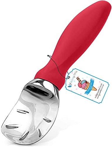 ROYALTEC Heavy Duty Ice Cream Scoop – Zinc Alloy, Ergonomic Handle, Rustproof & Dishwasher Safe – Cuts Through Hard Ice Cream with Ease (Red)