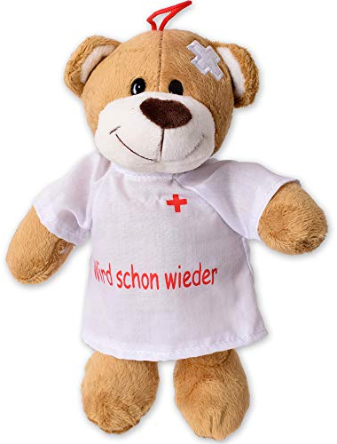 TE-Trend Plüsch Teddybär – Genesungsteddy mit Spruch – Gute Besserung Bär – Kuscheltier Genesungsgeschenk – Glücksbringer Teddy – 24 cm Braun