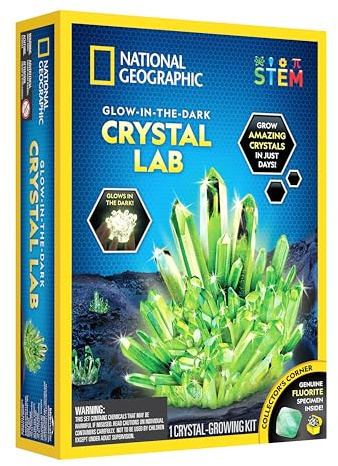 National Geographic Kit de Culture en Cristal pour Enfants – Kits scientifiques éducatifs pour Enfants de 8 Ans avec Cristaux Verts phosphorescents et géode Authentique | Cadeaux STEM pour garçons et