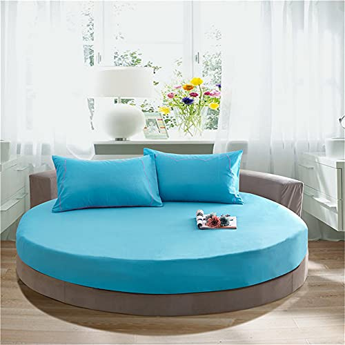 Treer Spannbetttuch Baumwolle Runde Spannbettlaken, Weiche Atmungsaktivem Einfarbige Bedding Hotel Spannbetttuch für Rundbett, Elastische Tiefe Tasche, Große Größen (Himmelblau,220x220+25cm)