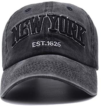 New York Distressed Baseballkappe für Damen und Herren, gewaschene Baumwolle, Sonnenhut, schwarz, Einheitsgröße