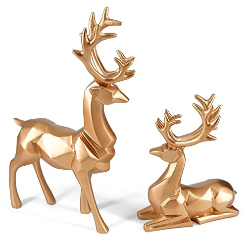 Rentier-Ornamente, Statue, Rentier, Weihnachtsdekoration, Hirschgeschenke für Frauen, Mutter-Geschenke, Hirsch-Dekorationen, geeignet für Zuhause, Büro, Bücherregal, Wohnzimmer (mittelgroß, gold)