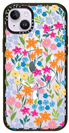 CASETiFY Impact iPhone 14 Plus Case [4X Military Grade Drop Tested / 8.2ft Drop Protection/Compatible with Magsafe] - bright spring flowers - Clear Black