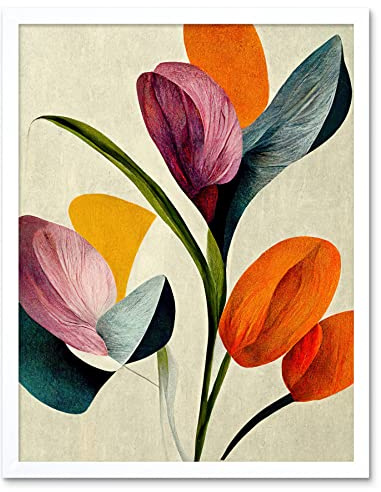 Wee Blue Coo Spring Flowers Floral Bouquet Bold Abstract Boho Coral Mustard Art Print Framed Poster Wall Decor 12x16 inch