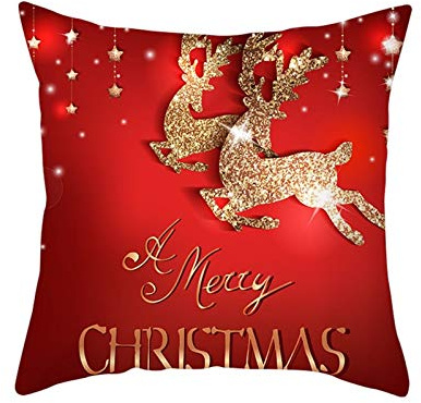 Kissenbezug 45X45 Weihnachten, Outdoor Kissen Gross Wasserfest Polyester Kissenhülle 1er Set Rot Goldener Hirsch Winter Home Deko für Sofa