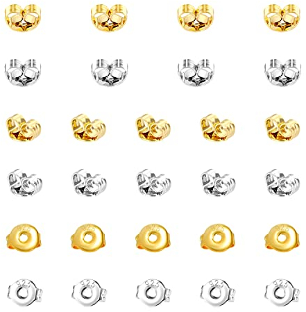 28 Stück Ohrring Rücken, Ersatz 14 Paar Verschluss Ohrstecker Silber Ohrring Stopper für Ohrringe Gold Schmetterlings form-Ohrring (Gold, Silber)