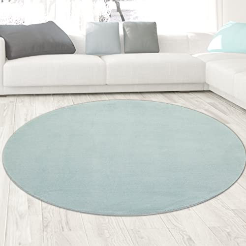 CARPETIA Wohnzimmer Shaggy Teppich mit weichem Hochflor in blau Größe 120 cm Rund