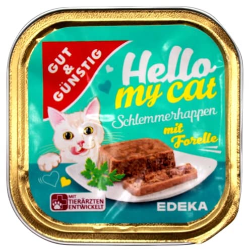 Gut & Günstig Hello My cat Schlemmerhappen mit Forelle, 32er Pack (32 x 100g)