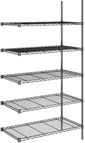 kaiserkraft | Stahldraht-Gitterregal | Schwarz | Fachlast 100 KG | BxT 910 x 610 MM | Anbauregal | Höhe 1880 MM | 5 Fachböden