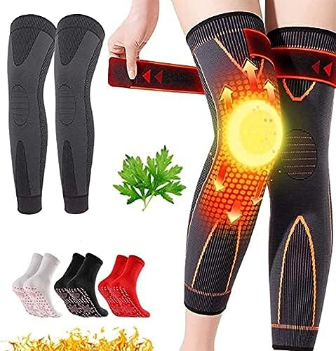 Selbsterhitzende Turmalin-Akupressur-Kniebandage, Mit 3 Paar Selbsterhitzenden Turmalin-Akupressur-Formsocken, Reduziert Schnelle Akupressur Und Formende Knieschoner,Schwarz,3X,Friendly32