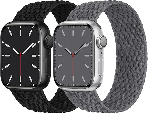 Solo Loop Geflochtenes Armband Kompatibel mit Apple Watch 38mm 40mm 41mm 42mm, Nylon Elastisches Band für Apple Watch 10 9 8 SE 7 6 5 4 3 2 1, Schwarz/ Grau M