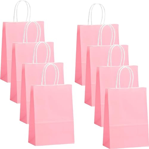 30 Stück Papiertüten Rosa mit Henkel Geschenktüten Klein mit Henkel,Papiertüten 15X8X21cm,Henkeltüten Papier Papiertüten Weihnachten Tüten Papier für Hochzeitsfeier,Einkaufstüten und Geburtstags