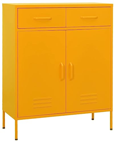 MNISDFL Garderobenschränke Wohnzimmer Sideboard Zimmermöbel Lagerschrank Senfgelb 80x35x101,5 cm Stahl