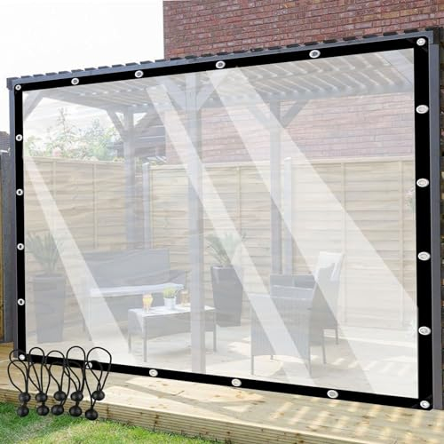 POCHY Durchsichtige wasserdichte Seitenwände mit Ösen Outdoor Vorhänge PE Kunststoffplatten, für Pavillon, Terrasse, Veranda Color : Clear, Size : 7'x10'(2x3m)