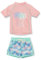 Playshoes Unisex Kinder UV-Schutz Bade-Set zweiteilig Schwimmshirt Badeshorts Badebekleidung, Palmen Koralle, 98/104