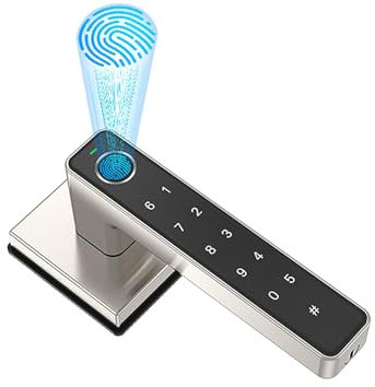 TenixLox Bouton de porte à empreintes digitales, 3 méthodes de déverrouillage biométrique, serrure de porte avec poignée, code clavier pour maison, hôtel, bureau, appartement, chambre à coucher