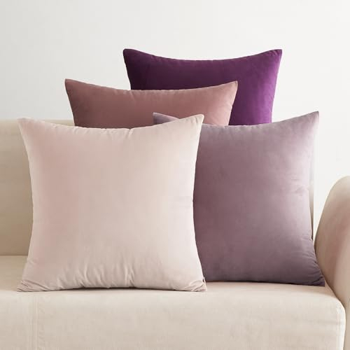 EMEMA Samt Kissenbezug 45x45 cm Kissenhülle Kopfkissenbezug Dekorative Dekokissen Couchkissen 4er Set Deko Bezug Sofakissenbezug für Wohnzimmer Schlafzimmer Büro Lila Serie