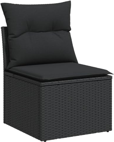vidaXL Silla de Jardín sin Reposabrazos con Cojines, Sofá Modular, Sillón Individual, Asiento para Patio Terraza Balcón, Ratán PE Negro