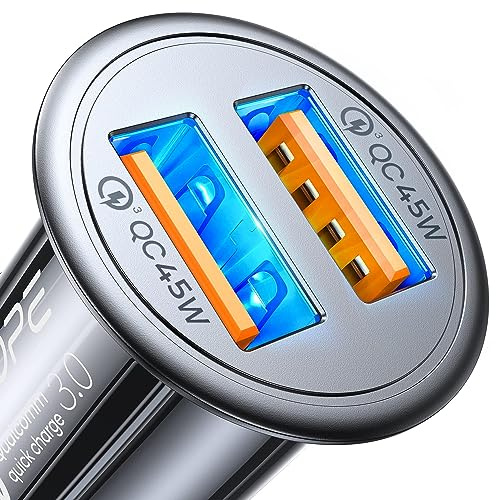 USB-Auto-Ladegerät [Dual Port QC3.0] 36W / 6A [Vollmetall] Handy-Ladegerät Auto Mini Schnellladegerät Kompatibel mit iPhone 12/13/11/pro/XR/X/XS, Note 9/Galaxy S10/S9/S8, iPad Air