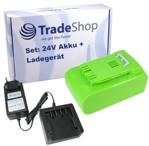 Trade-Shop Set : Batterie 24V 4Ah + Chargeur Compatible avec Powerworks 32CM P24LM32, P24AB, P24ST, Alpina Bla 24 Li, C 24 Li, H 24 Li, MT 24 Li, T 24 Li