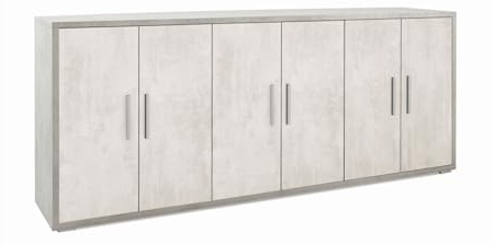 Mondo Viro Sideboard aus Holz, 6 Türen, modern, 203 x 41 cm, 84 (H) cm (Zement/Weißoxid)