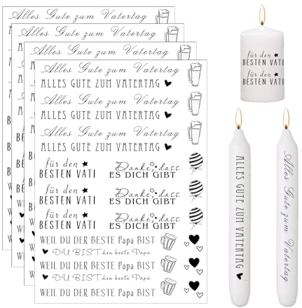 Tattoo Folie, Kerzen Tattoo Vatertag, Wasserschiebefolie Kerzen, 4 Stück Kerzentattoos Vatertag, Kerzen Folie Vatertag, für Kerzen Keramik Tasse, Kerzenfolie, Kerzen Dekorieren