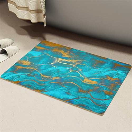 Heeboode Badezimmerteppich Absorbierender Badteppich, Badematte Stein Badematten Badvorleger rutschfest Waschbar, Badezimmer Teppiche 140x200cm Groß Teppich, Schnelltrocknende DüNner Deko, Lake Blue