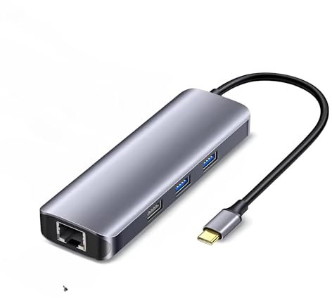 TV xStream 8-Port Type-C Hub Multiport Dock Station with 4K HDMI, USB 3.0, Gigabit RJ45, SD/TF, USB-C PD 100W Charging Adapter - Grey