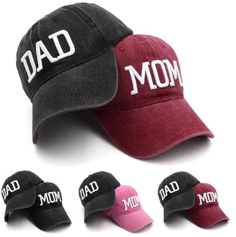 homeSlik Unisex Mom and Dad Hats Baseballkappe, Schwarzer Hut für Papa und roter Hut für Mama, One Size