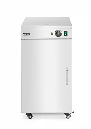HENDI Teller-Wärmeschrank, einzeln, hält bis zu 72 Stück ⌀24 cm Teller, 3 abnehmbare Einlegeböden, Temperaturbereich: 30°C bis 85°C, mit 4 Rädern, Tellerwärmer, 230V/400W, 592x444x(H)765mm, Edelstahl