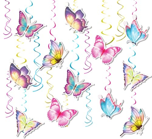 JDCMEI 12 Stück Schmetterling Hängende Wirbel, Geburtstag Deko Schmetterling Wirbel, Schmetterling Geburtstag Hängende Wirbel Schmetterling Deko Geburtstag für Mädchen Baby Frau Geburtstag