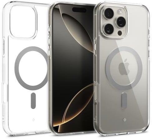 Caseology Capella Mag für iPhone 16 Pro Hülle [Ultraklar] Magnetischer Fallschutz in Militärqualität mit seitlichem Griffmuster, Schutzhülle für iPhone 16 Pro - Clear Gray