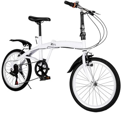 20 Zoll Erwachsene Faltrad,Klappfahrrad 6-Gang Doppel-V-Bremse Fahrrad Klapprad, Camping City Bike-Weiß Geeignet für Kinder Erwachsene Autobahnen Berge Outdoor Radfahren Pendeln