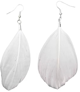 Miniblings Feder Ohrringe Federn Federschmuck Hippie Boho Ethno weiß - Handmade Modeschmuck I Ohrhänger Ohrschmuck versilbert