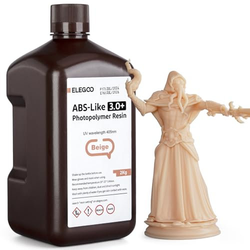 ELEGOO ABS-Like Resin 3.0 Plus, Verbessertes 3D-Drucker Photopolymer Harz, Höhere Hitzebeständigkeit, Schnelle Aushärtung, Hohe Präzision, Nicht Spröde, Beige 2000g