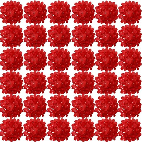 FagusHome 35 Pcs Silk Hydrangea Heads Artificial Flowers Heads with Stems Fake Hydrangea Flowers Head Diameter 7 Inches for Home Wedding Décor (Red)
