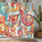 Riyidecor Boho-Mandala-Duschvorhang für Badezimmer, Dekoration, 72 x 72 cm, Blaugrün, Bohemian-Paisley-Orange, Blumenmuster, Yoga, abstrakte Stammesblumenkunst, bedruckter Stoff, Polyester,