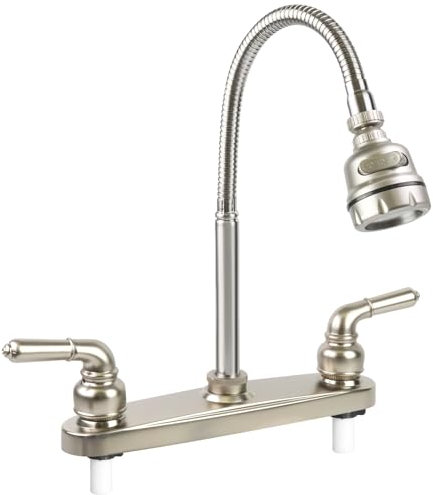 Robinet de cuisine de véhicule récréatif, robinet d'évier de cuisine de véhicule récréatif, robinet de cuisine de camping-car avec 2 poignées, arche flexible, pulvérisateur pivotant à 360°, robinet