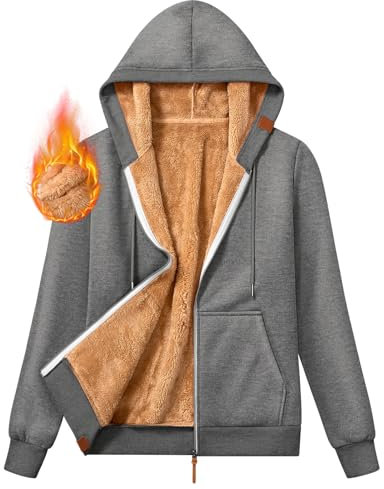 Xnova Felpa Donna con Cappuccio Manica Lunga Invernale Confortevole, Calda Cappotto Hoodie in Pile con Tasche Tuta Felpata Personalizzata Giacca Sweatshirt Felpe con zip Pullover (Grigio scuro, L)