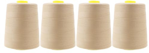 Mandala Crafts 4 Pack of Serger Threads Cones Spools - 20S/2 24000 Yards Polyester Natural Threads for Sergers Machine and Overlock Quilting Sewing Machine